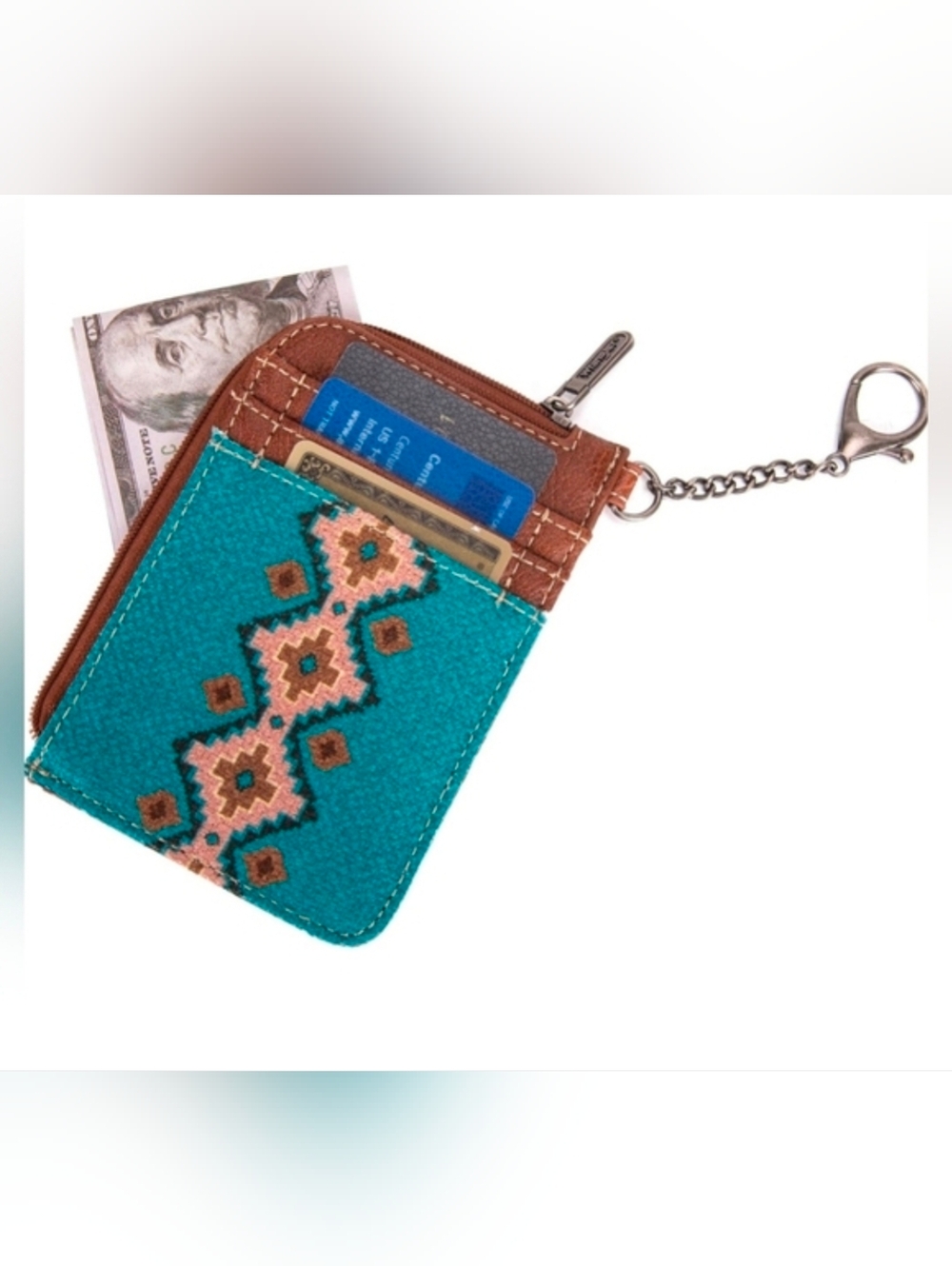 Wrangle Turquoise Embroideredâ Card Wallet Keychain